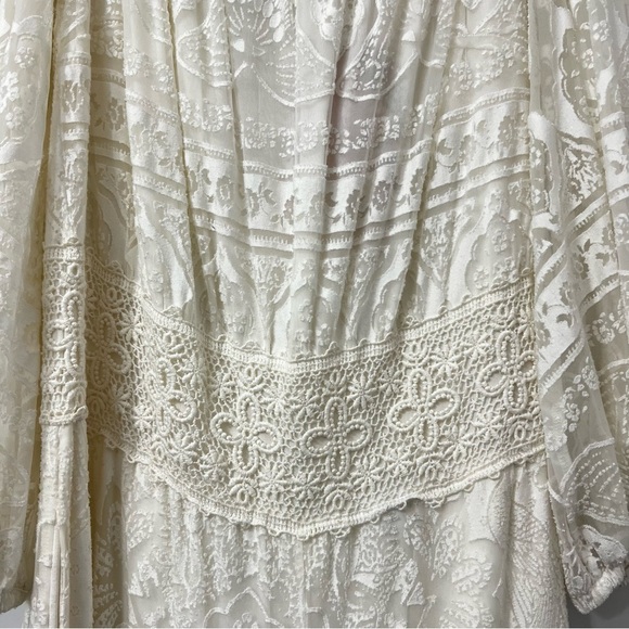 Anthropologie x Farm Rio Small Ivory Off Shoulder Lace Wide Leg Cropped Jumpsuit - Picture 7 of 13